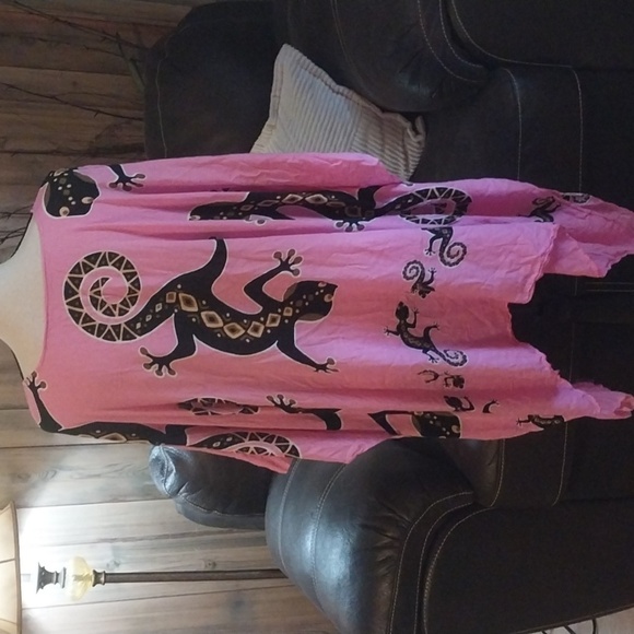 Pink Gecko Kaftan Midi Dress Cover up Top - Picture 5 of 8
